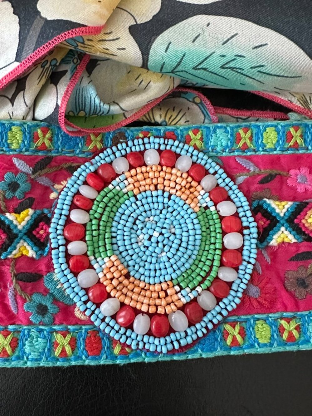πΊβ¨ Johnny Was Obi Belt Beaded Embroidered Silk Sash Boho Chic Statement β¨πΊ - Picture 7 of 16